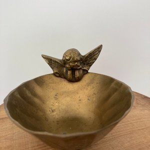 Christmas!  Vintage Solid Brass Cherub Cupid Bowl - Shabby Chic Christmas Decor